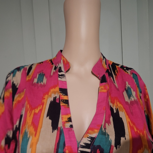 LA PLAGE Alison Long Sleeve Mini Dress – Ikat Fuchsia Multi. Size Small - Picture 8 of 14